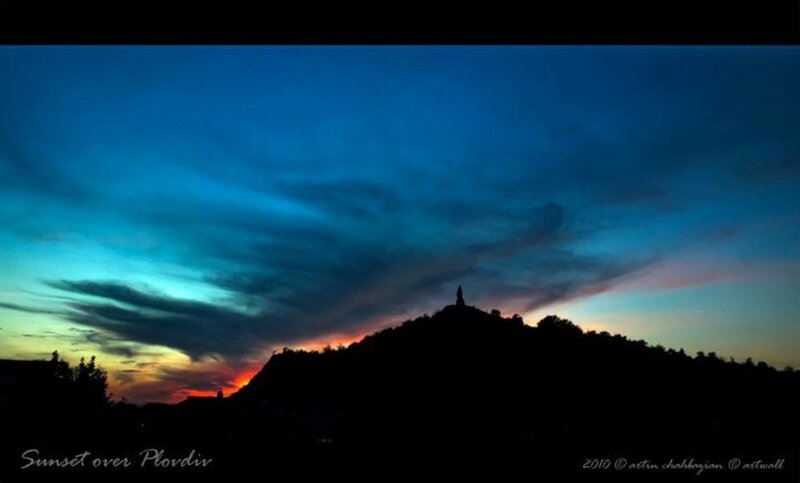 Silhouette of Hill at Sunset — Blue