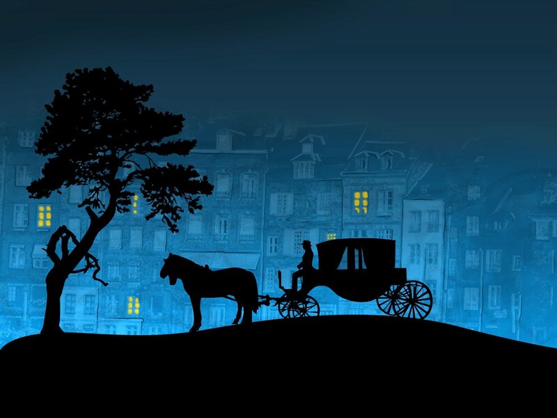 Silhouette of horse-drawn carriage