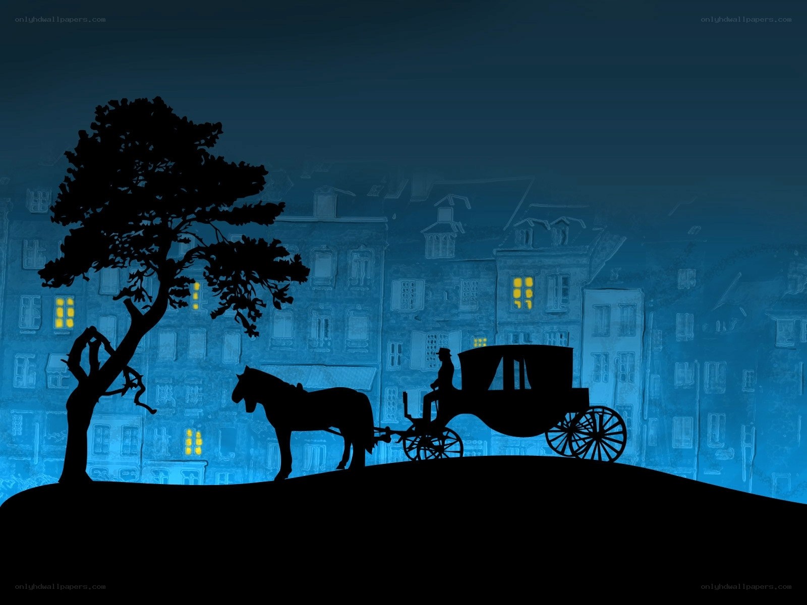 Silhouette of horse-drawn carriage