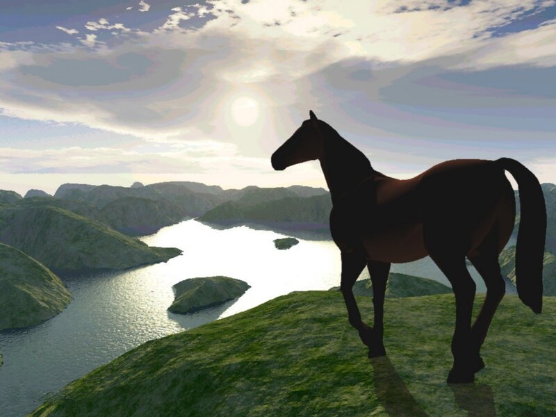 Silhouette of Horse — Green, Serene, Sunset