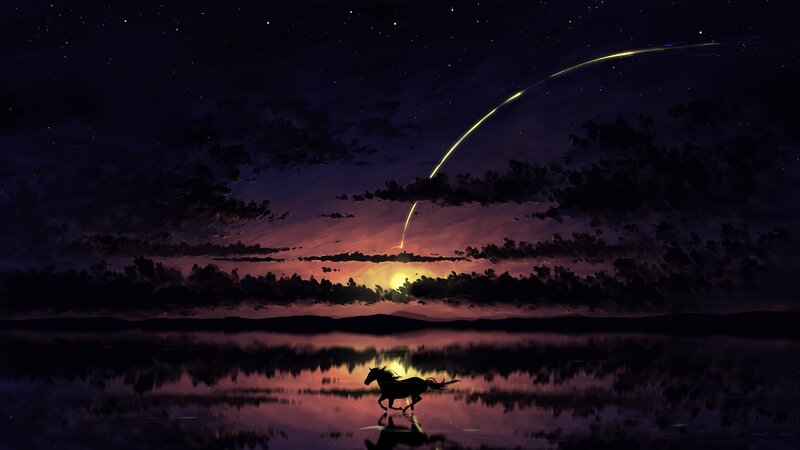 Silhouette of Horse Running — Purple, Serene, Night
