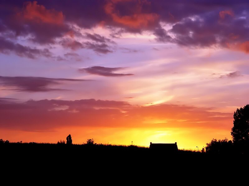 Silhouette of House at Sunset — Orange