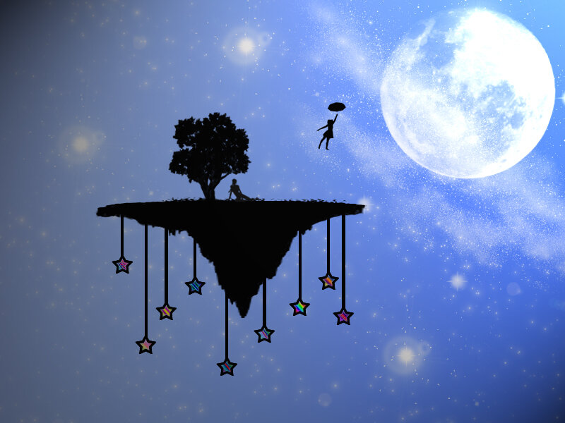 Silhouette of Island with Tree