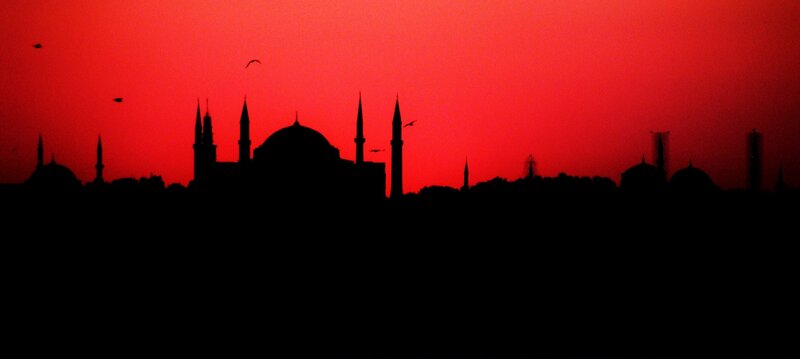 Silhouette of Istanbul at sunset