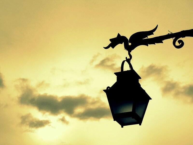 silhouette of lantern at sunset