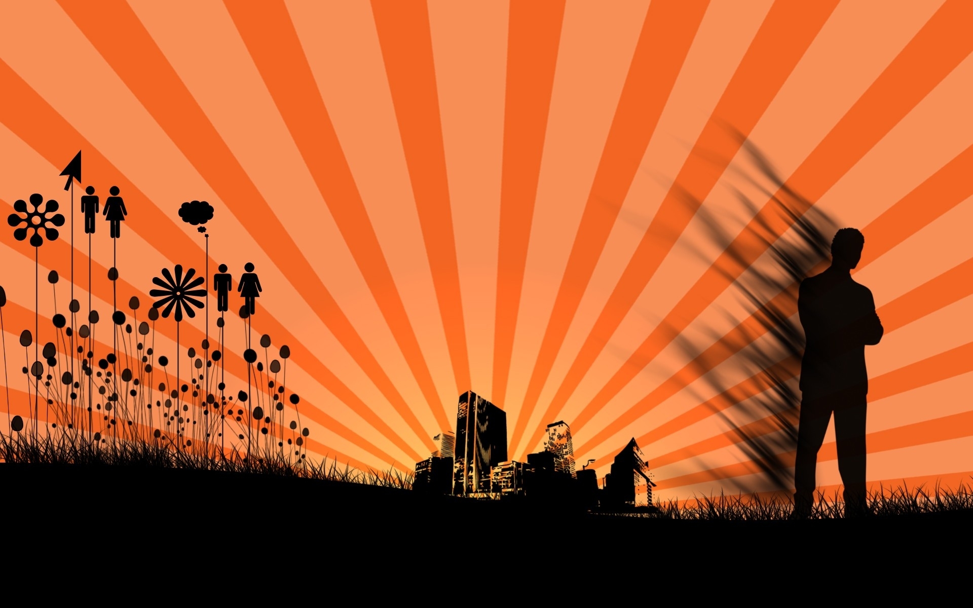 silhouette of man and city
