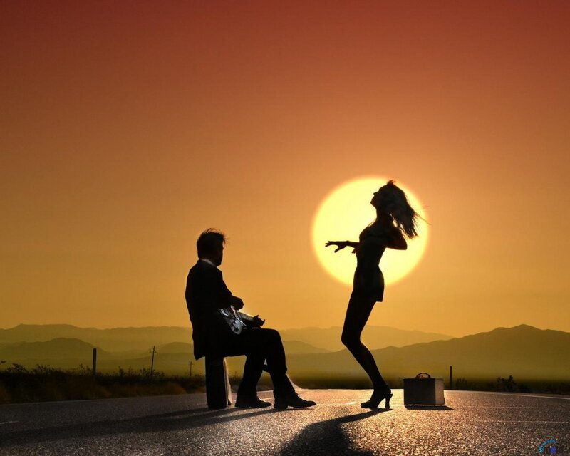 Silhouette of Man and Woman — Orange