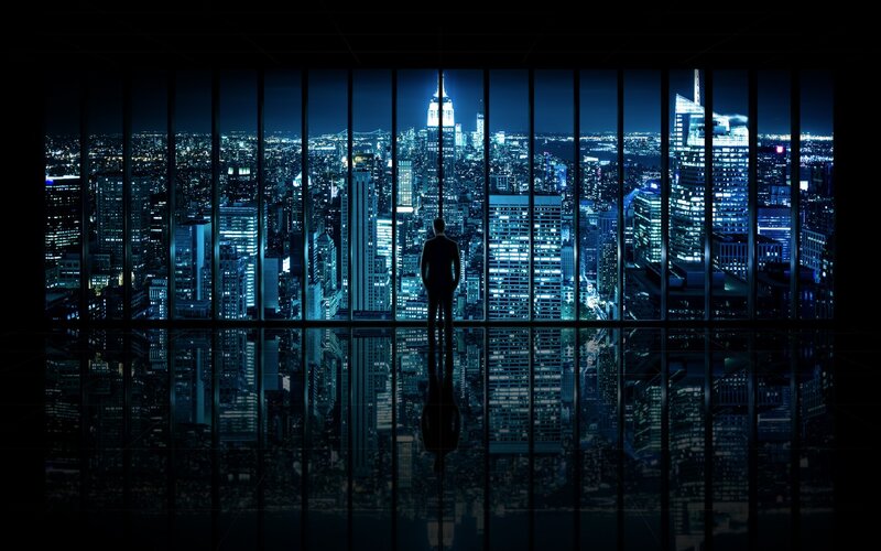 Silhouette of Man at Window — Blue