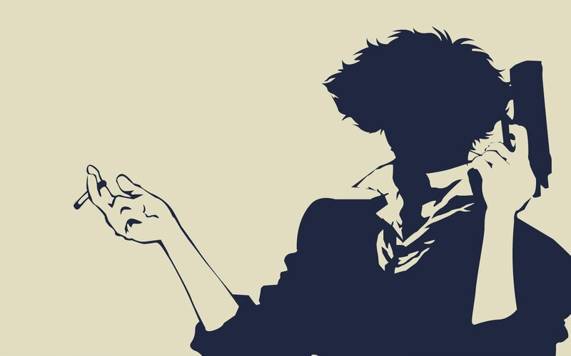 Silhouette of Man Holding Gun — Black, Dramatic, Illustration, Cigarette, Beige