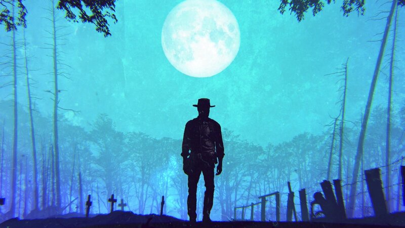 Silhouette of Man in Hat — Blue, Dramatic