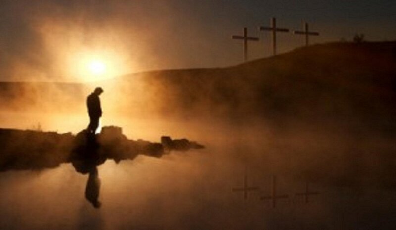 Silhouette of Man on Hill — Orange, Dramatic, Sunset