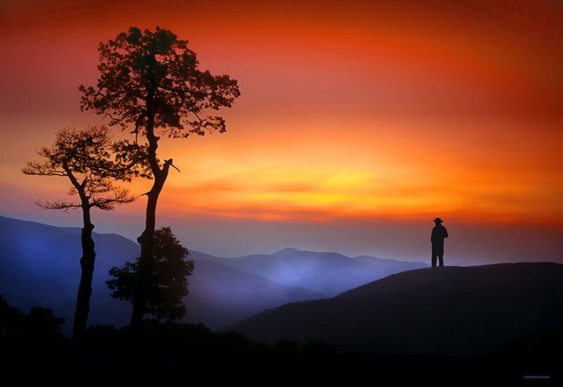 Silhouette of Man on Hill — Orange