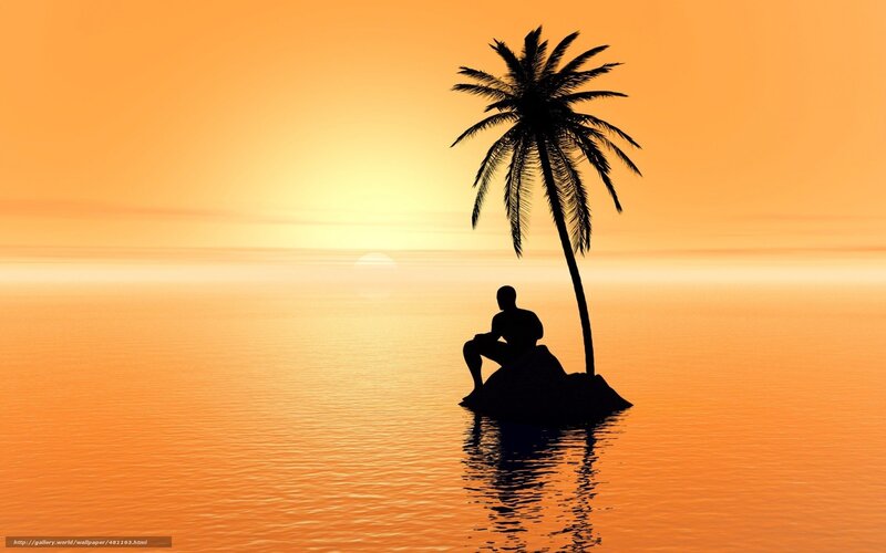 Silhouette of man on island