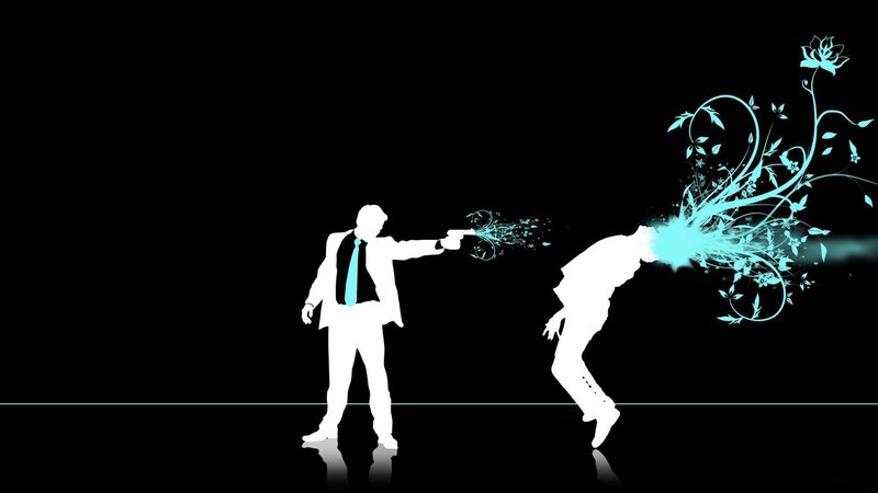Silhouette of man shooting another