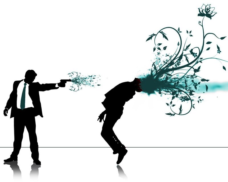 Silhouette of man shooting another