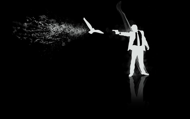 Silhouette of Man Shooting Bird — Black