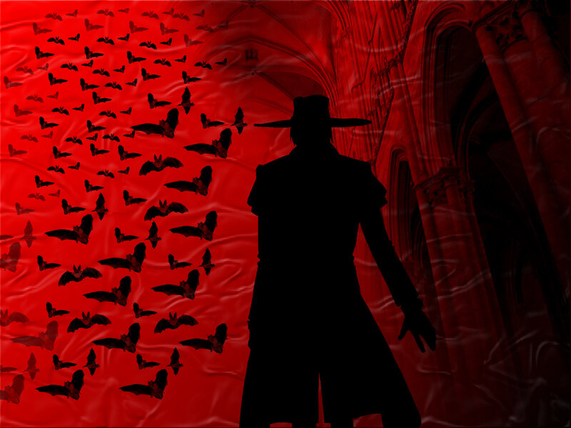 Silhouette of Man with Bats