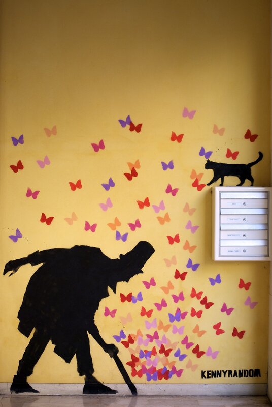 Silhouette of Man with Butterflies