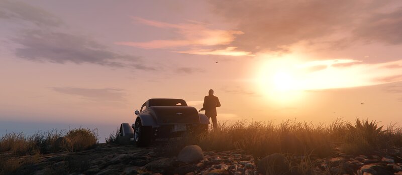 Silhouette of Man with Car