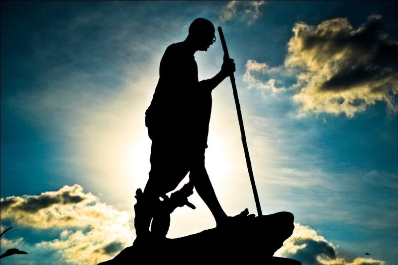 Silhouette of Man with Staff — Blue