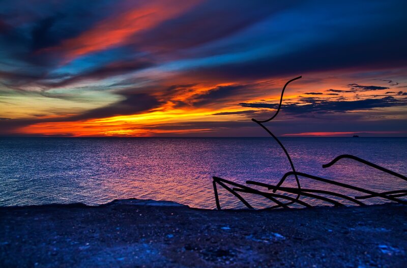 Silhouette of Metal Sculpture — Blue, Dramatic