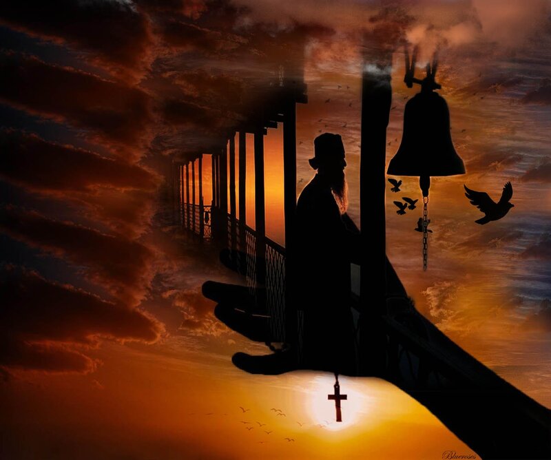 Silhouette of Monk on Bridge