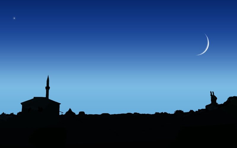 Silhouette of Mosque and Moon