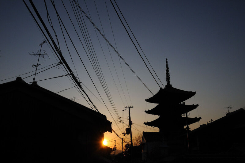 Silhouette of pagoda at sunset