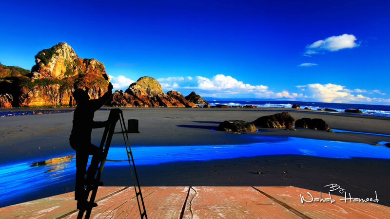 Silhouette of Painter on Ladder