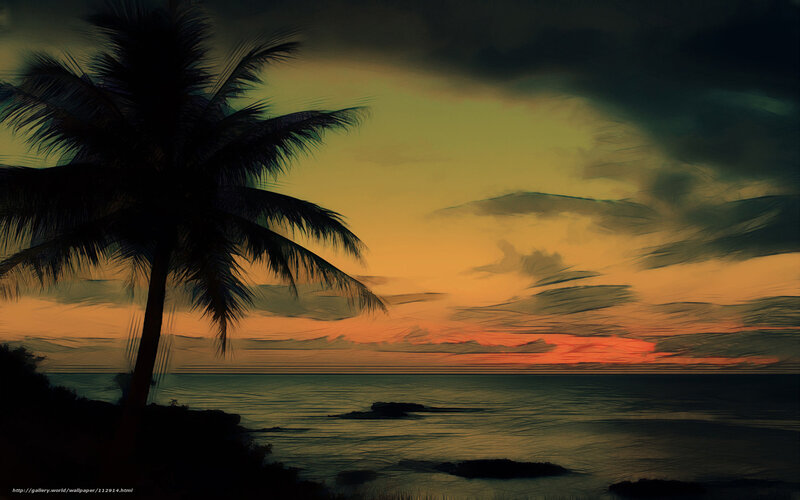 Silhouette of Palm Tree — Orange, Dramatic, Sunset, Digital Art