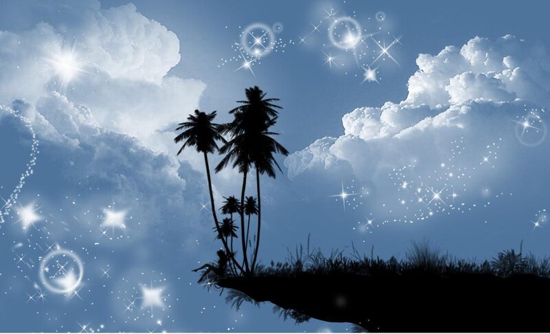 Silhouette of Palm Trees — Blue