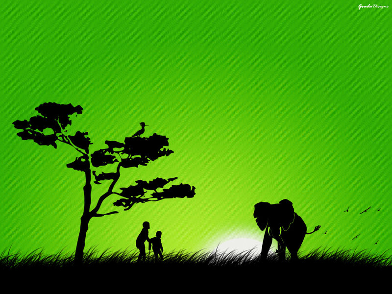 Silhouette of People and Elephant