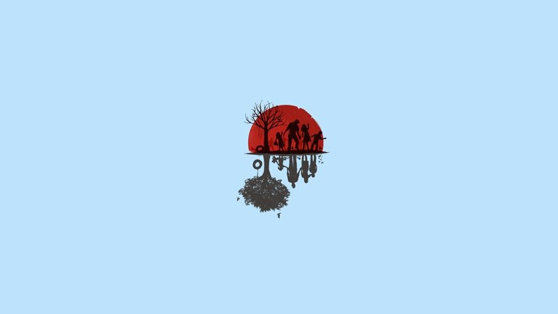 Silhouette of People and Tree — Red