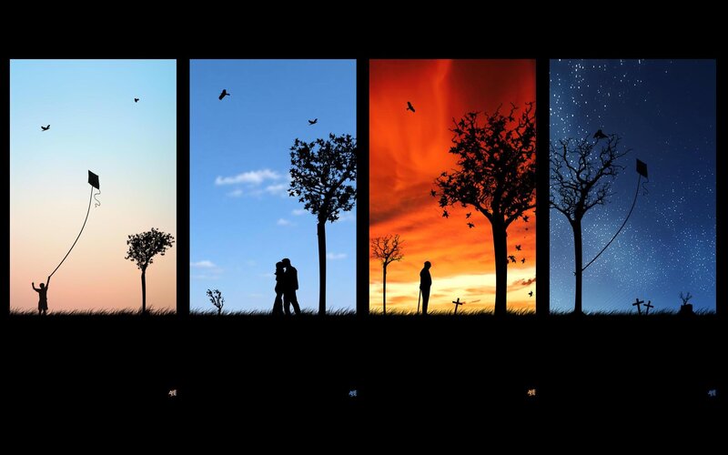 Silhouette of People and Trees — Blue, Dramatic