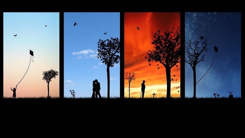 Silhouette of People and Trees — Blue