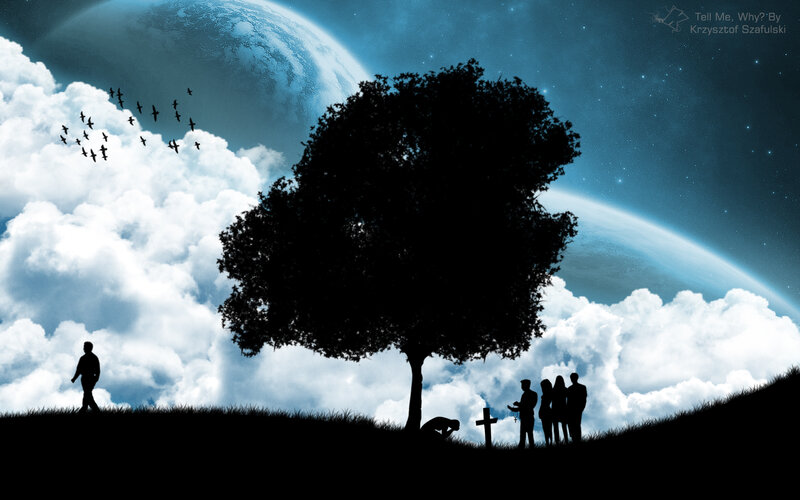 Silhouette of People at Grave