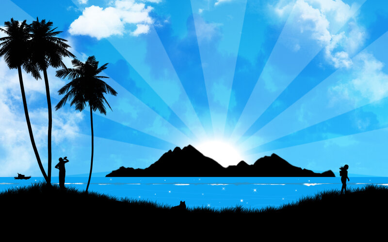 Silhouette of People on Beach — Blue