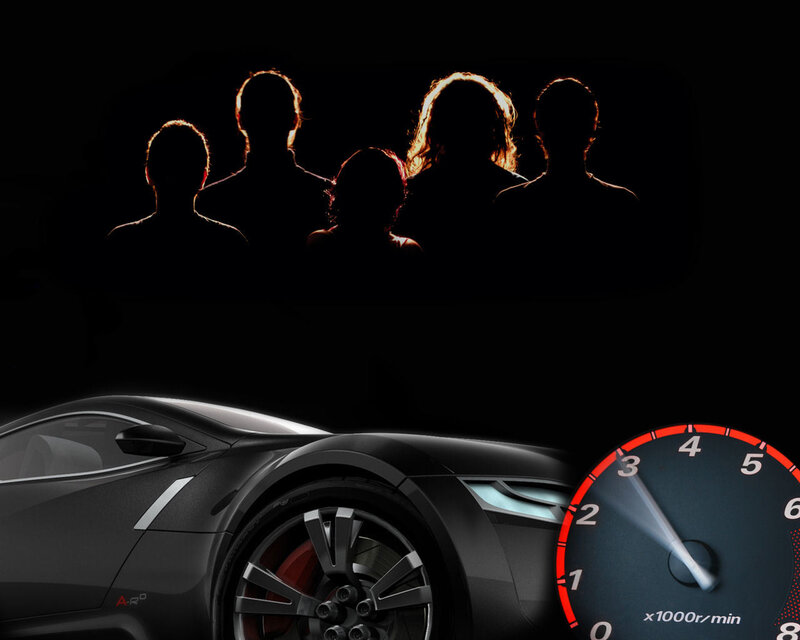 silhouette of people with car