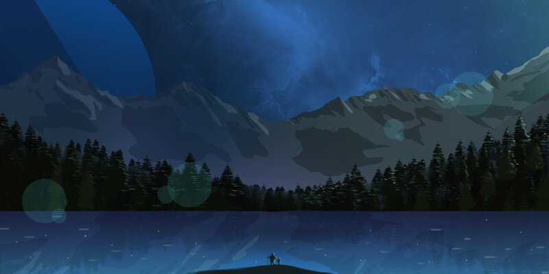 Silhouette of Person and Dog — Blue, Serene, Night