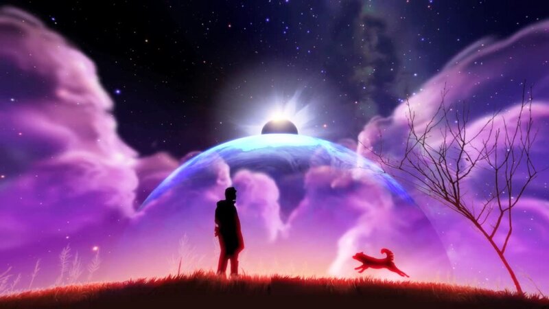 Silhouette of Person and Dog — Purple