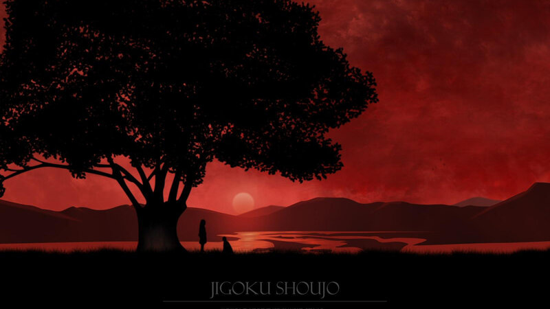 Silhouette of Person and Dog — Red, Dramatic, Sunset, Digital Art