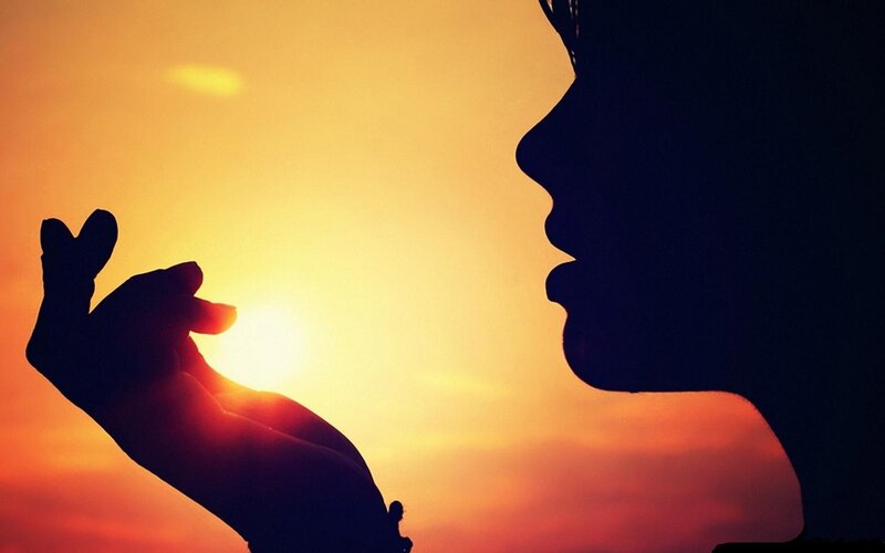 Silhouette of Person and Hand — Orange, Dramatic, Sunset