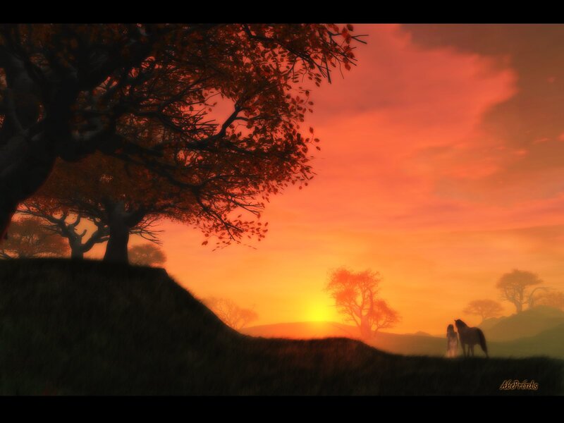Silhouette of Person and Horse — Orange