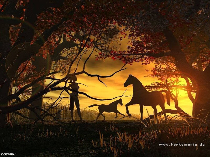 Silhouette of Person and Horses — Orange