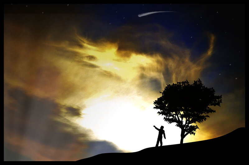 Silhouette of Person and Tree — Black, Dramatic