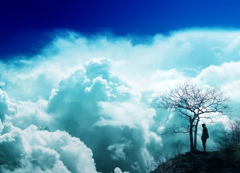 Silhouette of Person and Tree — Blue, Dramatic, Digital Art