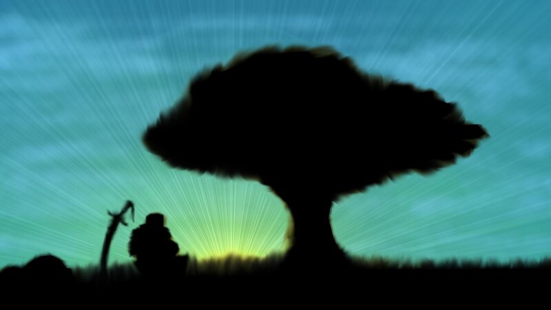 Silhouette of Person and Tree — Blue, Dramatic, Sunrise