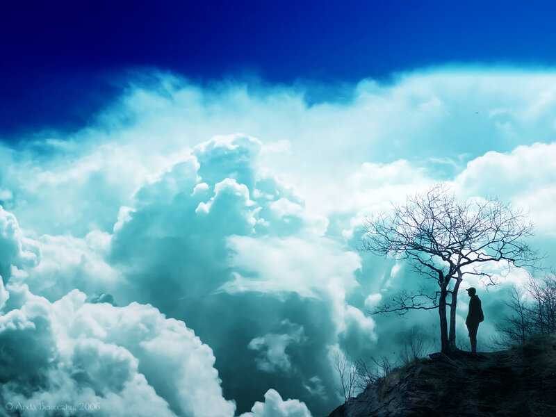 Silhouette of Person and Tree — Blue, Dramatic