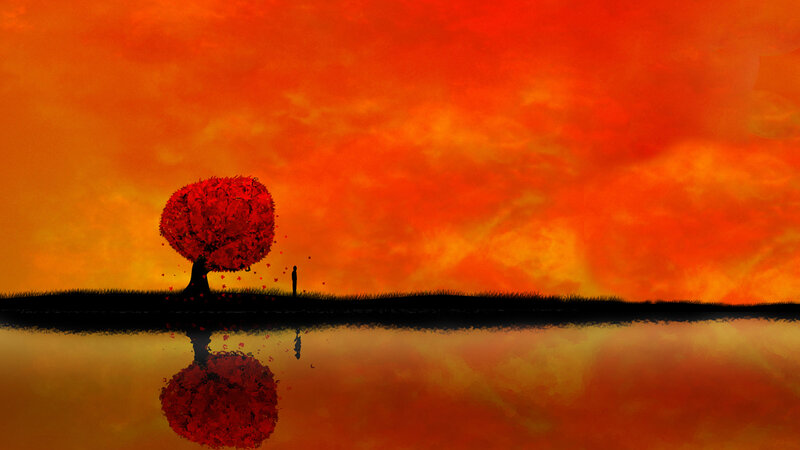 Silhouette of Person and Tree — Orange, Dramatic
