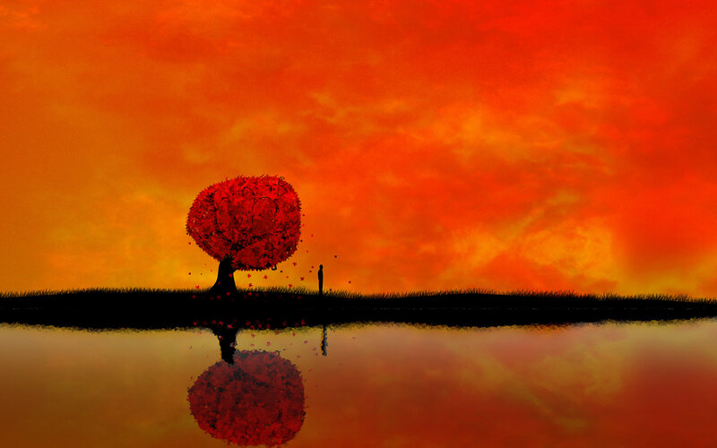 Silhouette of Person and Tree — Red, Dramatic
